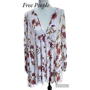 Free People SZ S Just The Two Of Us Floral Crotchet Tunic Dress